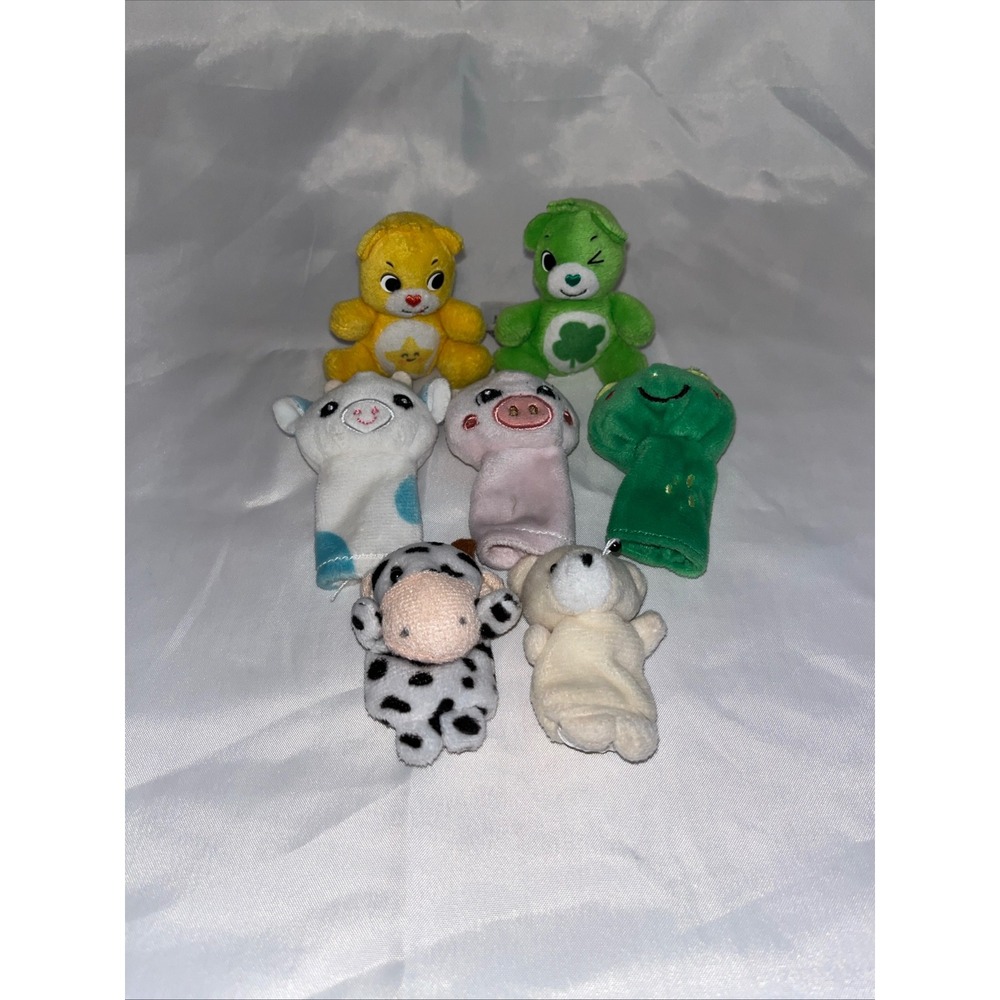 Care Bears and Animal Plush Finger Puppets Set of 7 Funshine Good Luck Bear